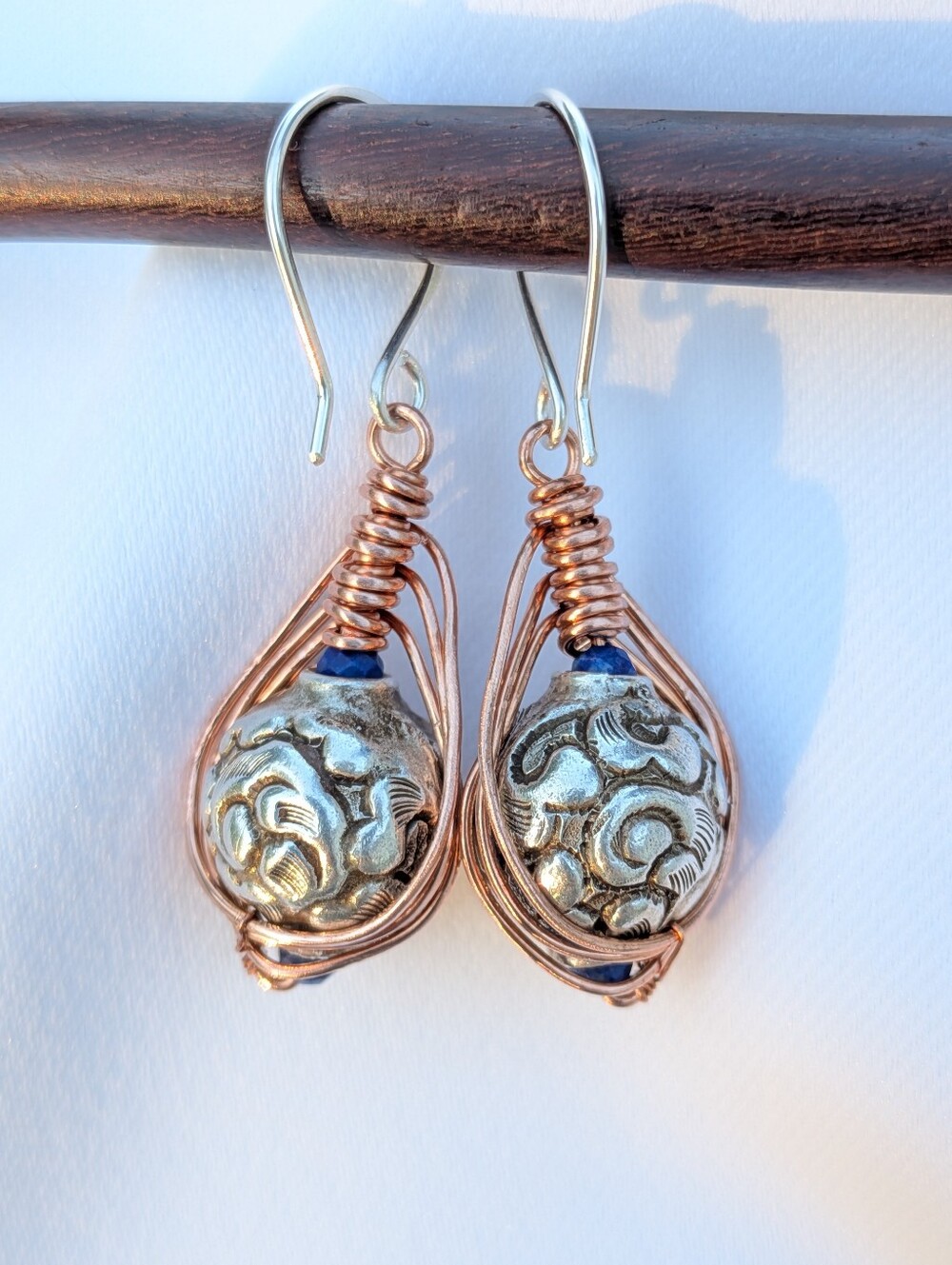 Artisan Repousse Earrings- Mixed Metal with Sterling Silver Hooks - Picture 5 of 11